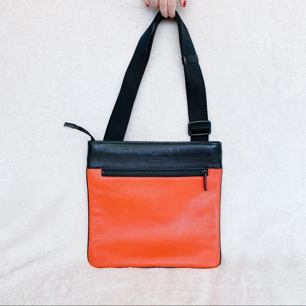 NWT Coach Leather Color Block Crossbody Bag​ Coral/Black